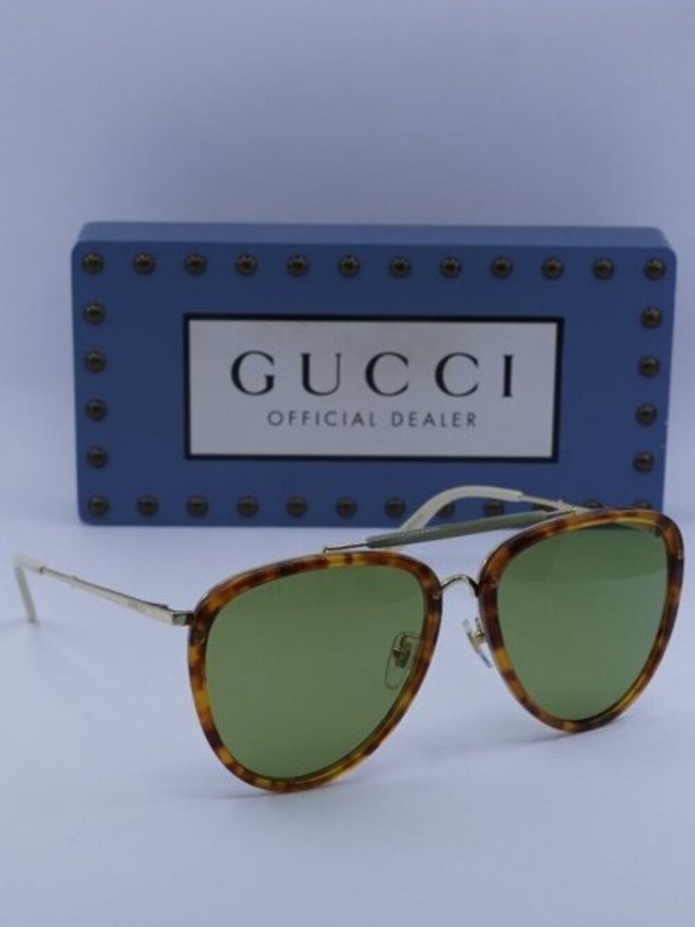 Gucci GG0672S 003 Aviator Sunglasses – Havana/Gold/Green